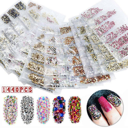 1440Pcs Glitter Rhinestones Crystal Clear Flat Bottom Glass Nail Art Nail Drill - Aimall