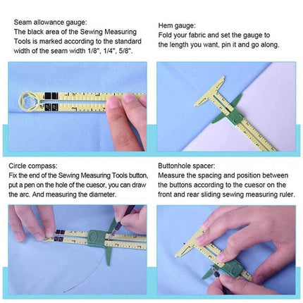 5-in-1 Sliding Gauge with No-Hassle Triangles Gauge Sewing Measuring for Sewing - Aimall