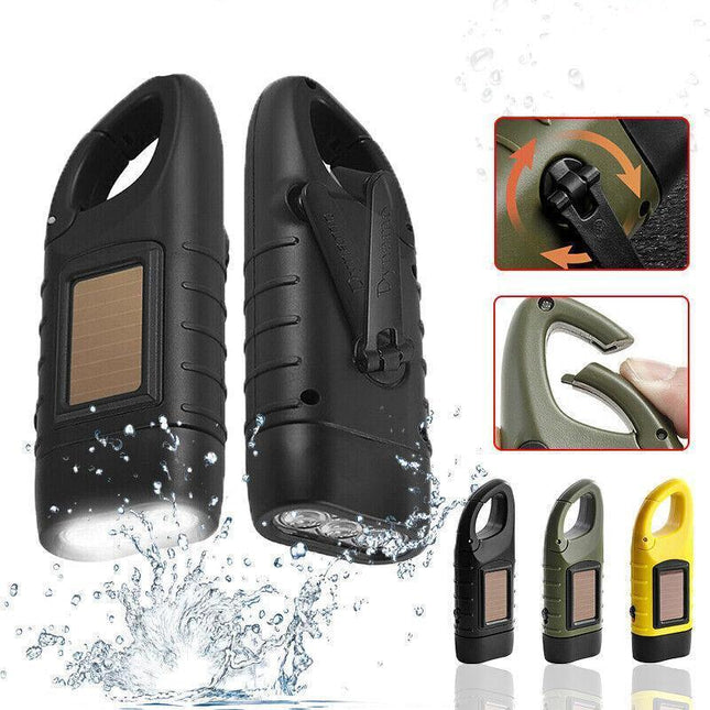 New Hand Crank Solar Powered Rechargeable LED Camping Emergency Flashlight AU - Aimall