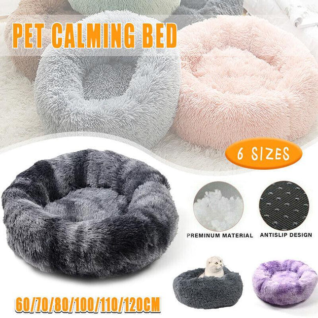 Cat Bed Pet Bed Dog Donut Nest Calming Deep Sleeping Soft Plush Kennel Washable - Aimall