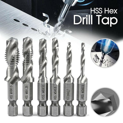 6X HSS Hex Shank Tap Drill Bits Metric Thread Screw Tapping Compound Set Tool AU - Aimall