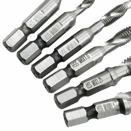 6X HSS Hex Shank Tap Drill Bits Metric Thread Screw Tapping Compound Set Tool AU - Aimall