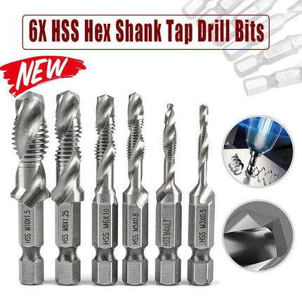 6X HSS Hex Shank Tap Drill Bits Metric Thread Screw Tapping Compound Set Tool AU - Aimall