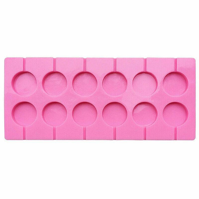 Round Silicone Lollipop Mould Baking Hard Candy Mold 12 Capacity DIY Sticks Set - Aimall