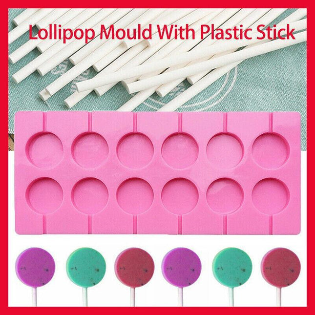 Round Silicone Lollipop Mould Baking Hard Candy Mold 12 Capacity DIY Sticks Set - Aimall