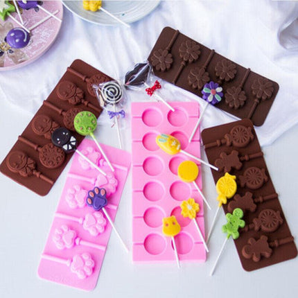 Round Silicone Lollipop Mould Baking Hard Candy Mold 12 Capacity DIY Sticks Set - Aimall