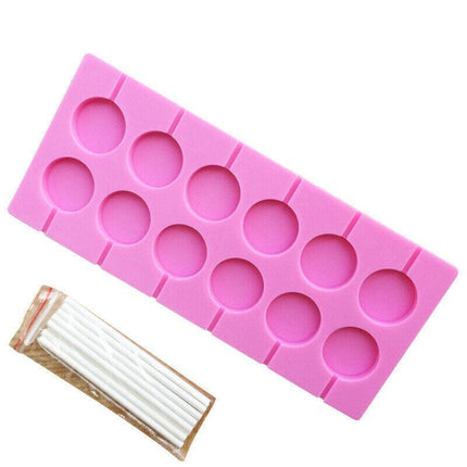 Round Silicone Lollipop Mould Baking Hard Candy Mold 12 Capacity DIY Sticks Set - Aimall