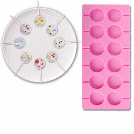 Round Silicone Lollipop Mould Baking Hard Candy Mold 12 Capacity DIY Sticks Set - Aimall