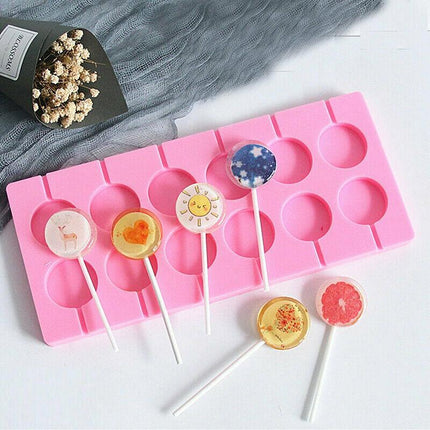 Round Silicone Lollipop Mould Baking Hard Candy Mold 12 Capacity DIY Sticks Set - Aimall