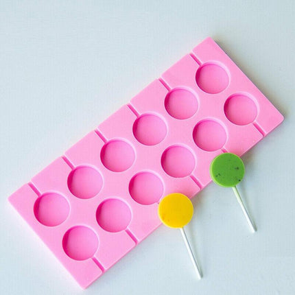 Round Silicone Lollipop Mould Baking Hard Candy Mold 12 Capacity DIY Sticks Set - Aimall