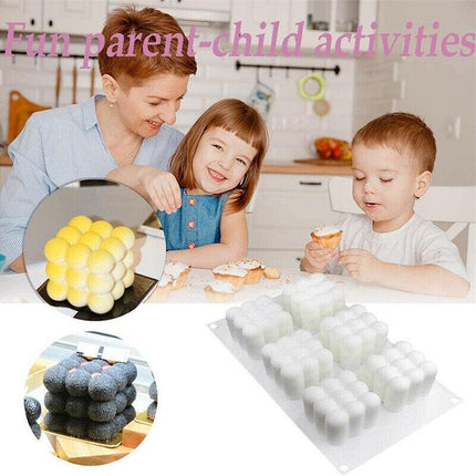 6 Cavities 3D Cube Candle Mould Silicone Wax Bubble Cake Dessert Plaster Mold AU - Aimall