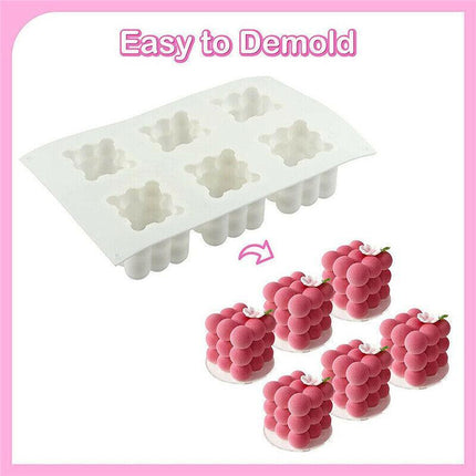 6 Cavities 3D Cube Candle Mould Silicone Wax Bubble Cake Dessert Plaster Mold AU - Aimall