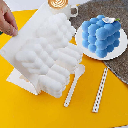 6 Cavities 3D Cube Candle Mould Silicone Wax Bubble Cake Dessert Plaster Mold AU - Aimall