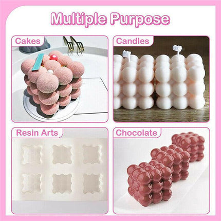 6 Cavities 3D Cube Candle Mould Silicone Wax Bubble Cake Dessert Plaster Mold AU - Aimall