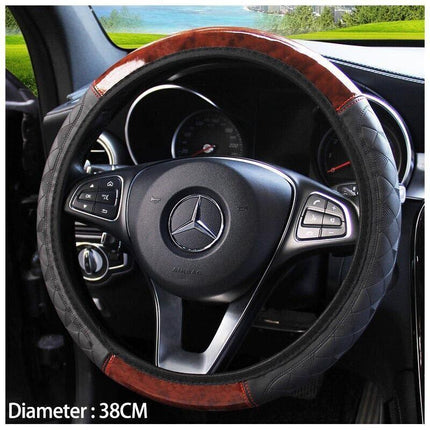 Car Steering Wheel Cover Mahogany Wood Pattern PU Leather Steering wheel CoverAU - Aimall