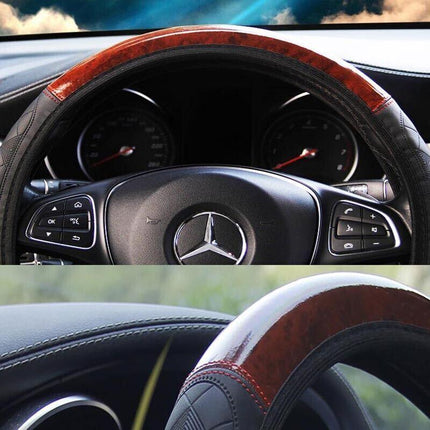 Car Steering Wheel Cover Mahogany Wood Pattern PU Leather Steering wheel CoverAU - Aimall