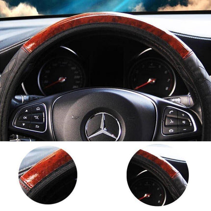 Car Steering Wheel Cover Mahogany Wood Pattern PU Leather Steering wheel CoverAU - Aimall