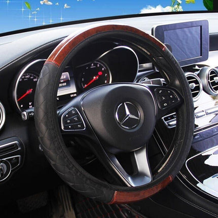Car Steering Wheel Cover Mahogany Wood Pattern PU Leather Steering wheel CoverAU - Aimall