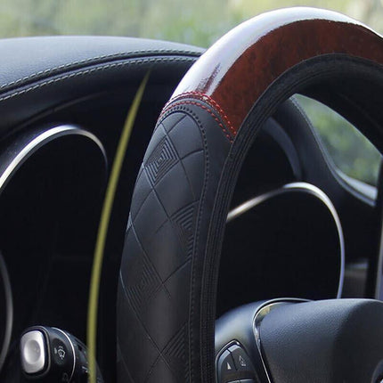 Car Steering Wheel Cover Mahogany Wood Pattern PU Leather Steering wheel CoverAU - Aimall