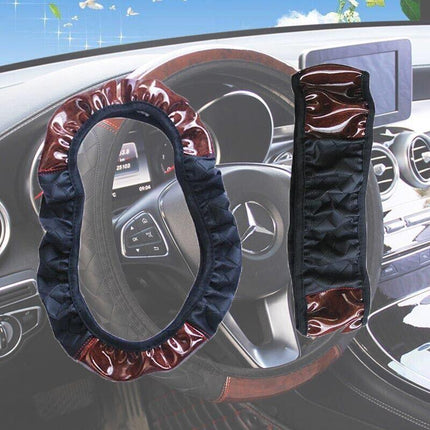 Car Steering Wheel Cover Mahogany Wood Pattern PU Leather Steering wheel CoverAU - Aimall