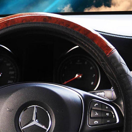 Car Steering Wheel Cover Mahogany Wood Pattern PU Leather Steering wheel CoverAU - Aimall