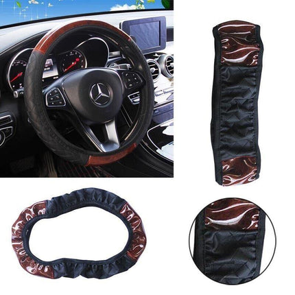 Car Steering Wheel Cover Mahogany Wood Pattern PU Leather Steering wheel CoverAU - Aimall
