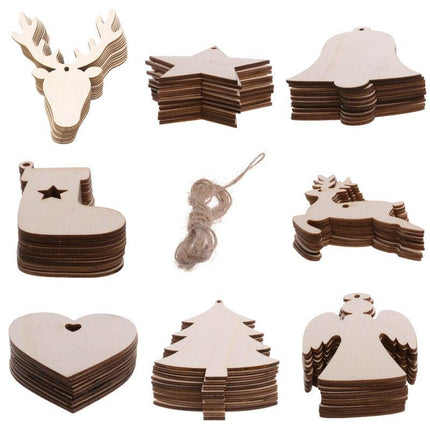 10x Christmas Wooden Shapes Craft Tags Wooden Embellishments for DIY Wood Arts - Aimall