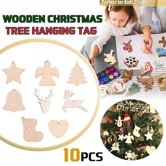 10x Christmas Wooden Shapes Craft Tags Wooden Embellishments for DIY Wood Arts - Aimall