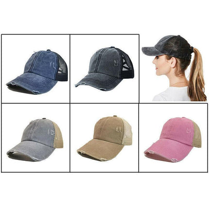 Unisex Women Ponytail Baseball Cap Messy Bun Baseball Snapback Hat Sun Sport Cap - Aimall