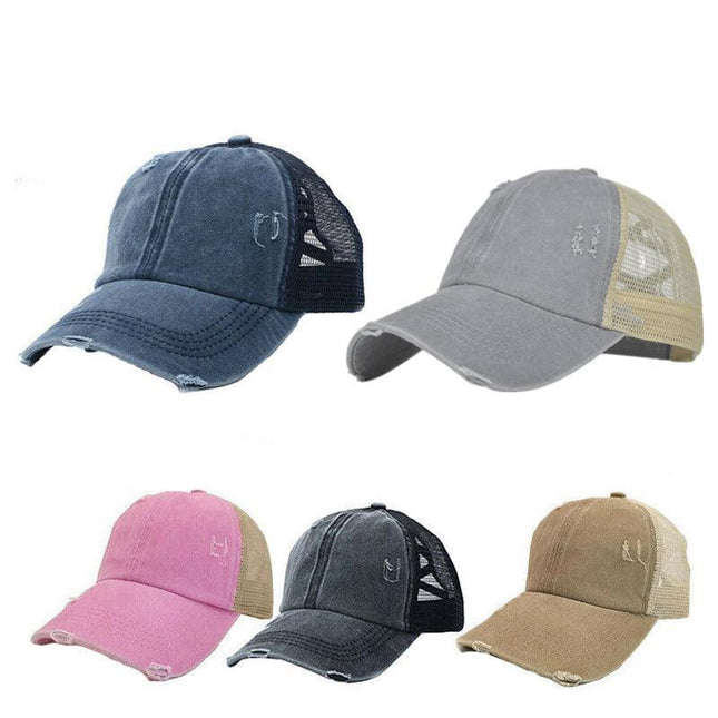Unisex Women Ponytail Baseball Cap Messy Bun Baseball Snapback Hat Sun Sport Cap - Aimall