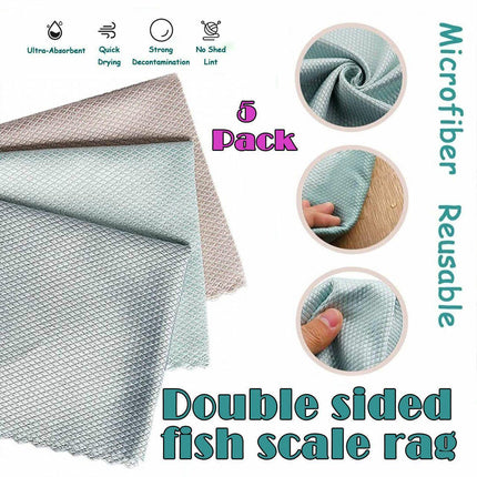 5x Fish Scale Microfiber Cleaning Cloth Dish Washing Glass Wipe Reusable Kitchen - Aimall