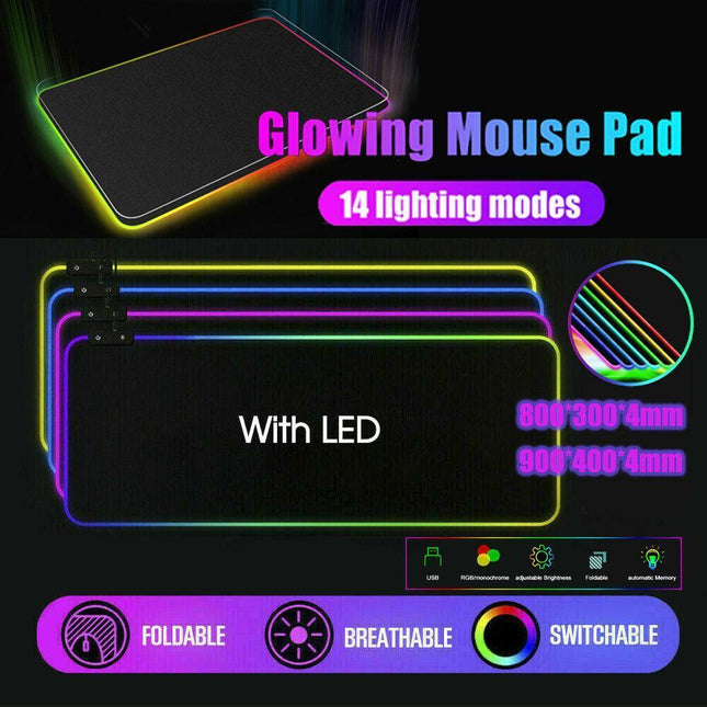 LED Gaming Mouse Pad Large RGB Extended Mousepad Keyboard Desk Anti-slip Mat - Aimall