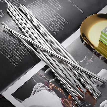 10 PAIRS Stainless Steel Chopsticks Set Authentic Korean Metal Table Cutlery AU - Aimall