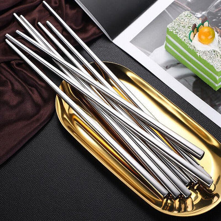10 PAIRS Stainless Steel Chopsticks Set Authentic Korean Metal Table Cutlery AU - Aimall