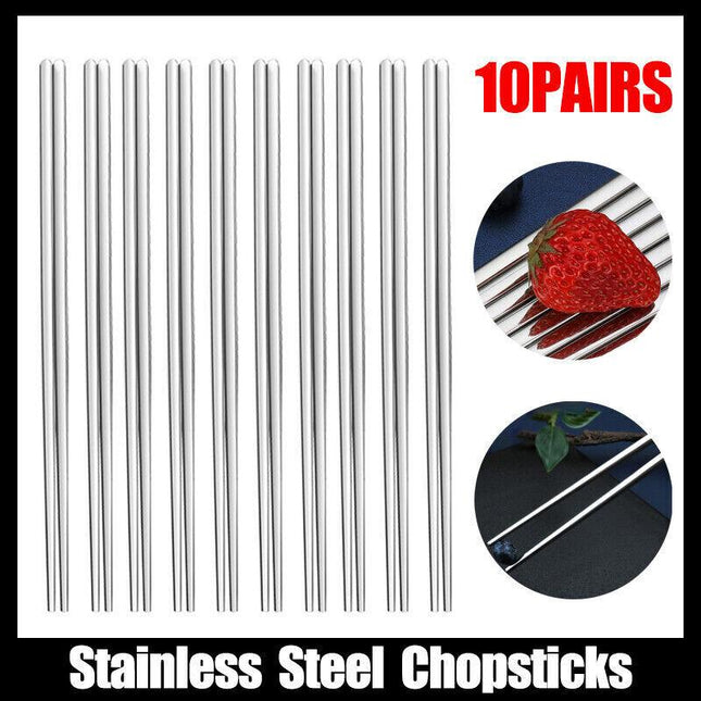 10 PAIRS Stainless Steel Chopsticks Set Authentic Korean Metal Table Cutlery AU - Aimall