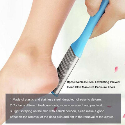8pcs Manicure Foot Rasp File Hard Dead Skin Remover Pedicure Peeling Tools Kit - Aimall