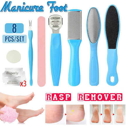 8pcs Manicure Foot Rasp File Hard Dead Skin Remover Pedicure Peeling Tools Kit - Aimall
