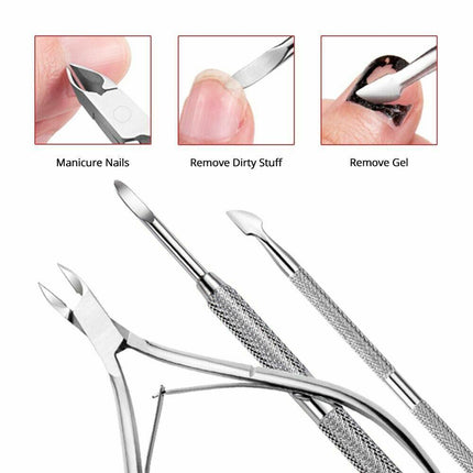 3 x Cuticle Remover Spoon Pusher Nipper Cutter Clipper Trimmer Nail Tools Set AU - Aimall