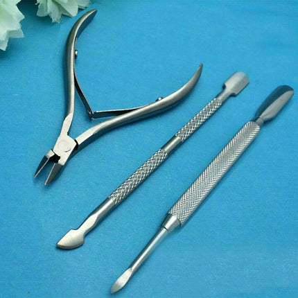 3 x Cuticle Remover Spoon Pusher Nipper Cutter Clipper Trimmer Nail Tools Set AU - Aimall