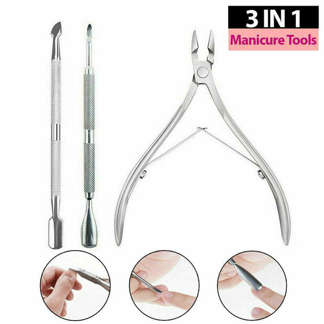 3 x Cuticle Remover Spoon Pusher Nipper Cutter Clipper Trimmer Nail Tools Set AU - Aimall