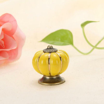 Pumpkin Ceramic Vintage Door Knobs Cabinet Drawer Cupboard Kitchen Pull Handle - Aimall