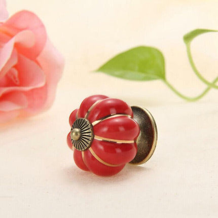 Pumpkin Ceramic Vintage Door Knobs Cabinet Drawer Cupboard Kitchen Pull Handle - Aimall