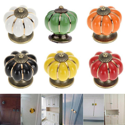Pumpkin Ceramic Vintage Door Knobs Cabinet Drawer Cupboard Kitchen Pull Handle - Aimall