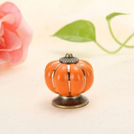 Pumpkin Ceramic Vintage Door Knobs Cabinet Drawer Cupboard Kitchen Pull Handle - Aimall