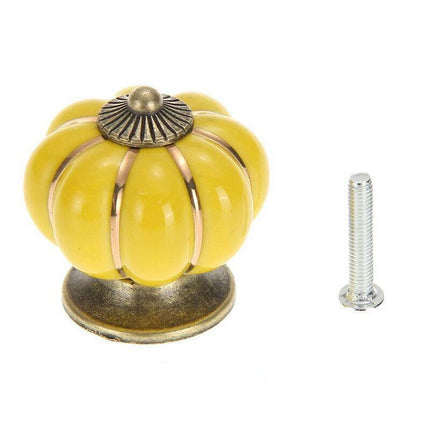 Pumpkin Ceramic Vintage Door Knobs Cabinet Drawer Cupboard Kitchen Pull Handle - Aimall
