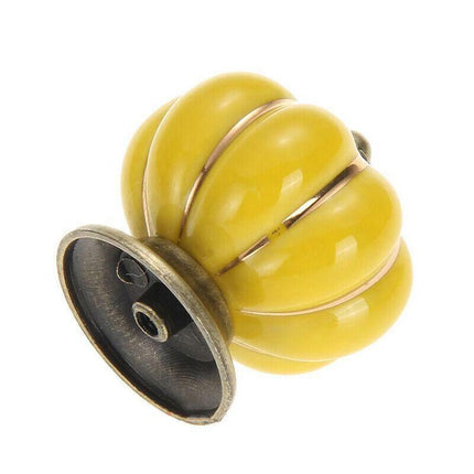 Pumpkin Ceramic Vintage Door Knobs Cabinet Drawer Cupboard Kitchen Pull Handle - Aimall