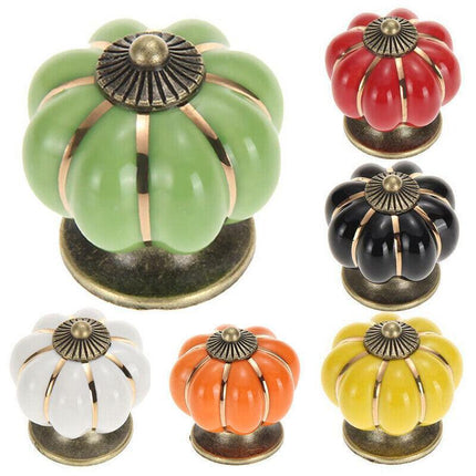 Pumpkin Ceramic Vintage Door Knobs Cabinet Drawer Cupboard Kitchen Pull Handle - Aimall
