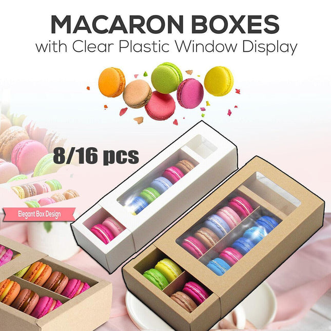 25PCS White/Kraft Macaron Boxes 8/16 Hold Rectangular Favour Bomboniere Cookie - Aimall