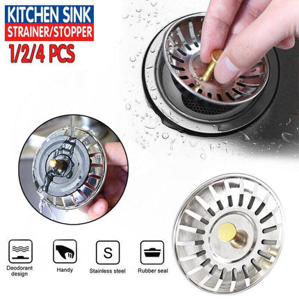 1/2/4x Stainless Steel Kitchen Sink Strainer Waste Plug Filter Drain Stopper AU - Aimall