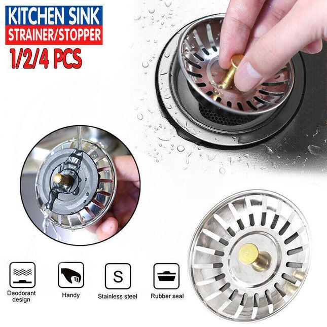 1/2/4x Stainless Steel Kitchen Sink Strainer Waste Plug Filter Drain Stopper AU - Aimall